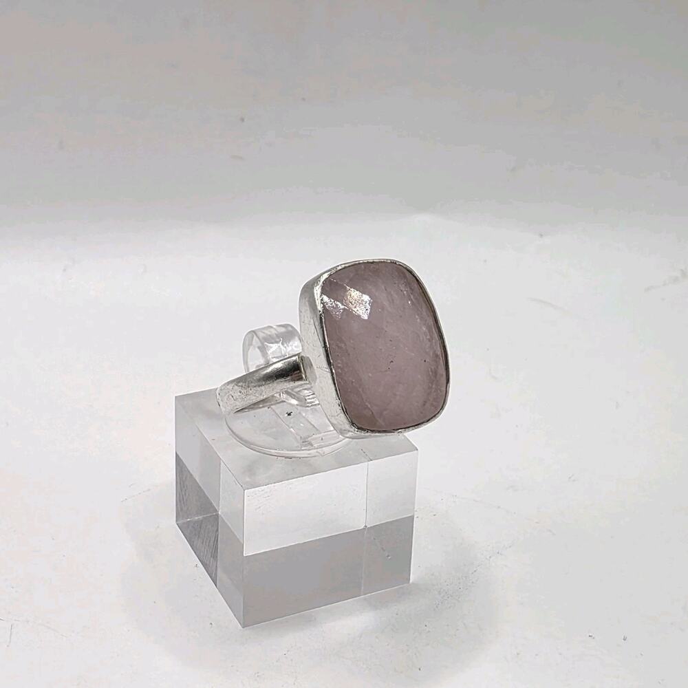 925 Sterling Silver Faceted Rose Quartz Chunky Cocktail Ring Size 9.5